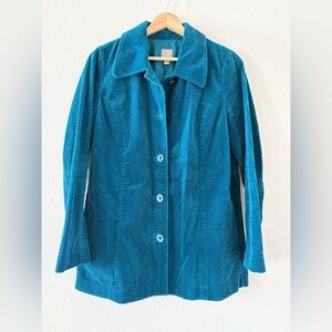 J. Jill Teal Blue Corduroy Ribbed Button Front Jacket